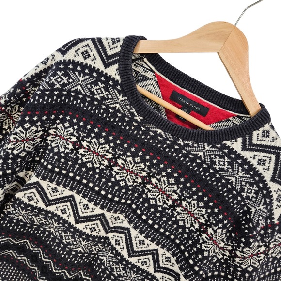 Tommy Hilfiger XXL Sweater Snowflake Nordic Fair Isle Pattern Knit Crewneck - Picture 1 of 11
